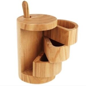 Rachael Ray Wood 3 Tier Stacking Swivel Spice Wooden Salt Box Pepper w/ 2 Spoons